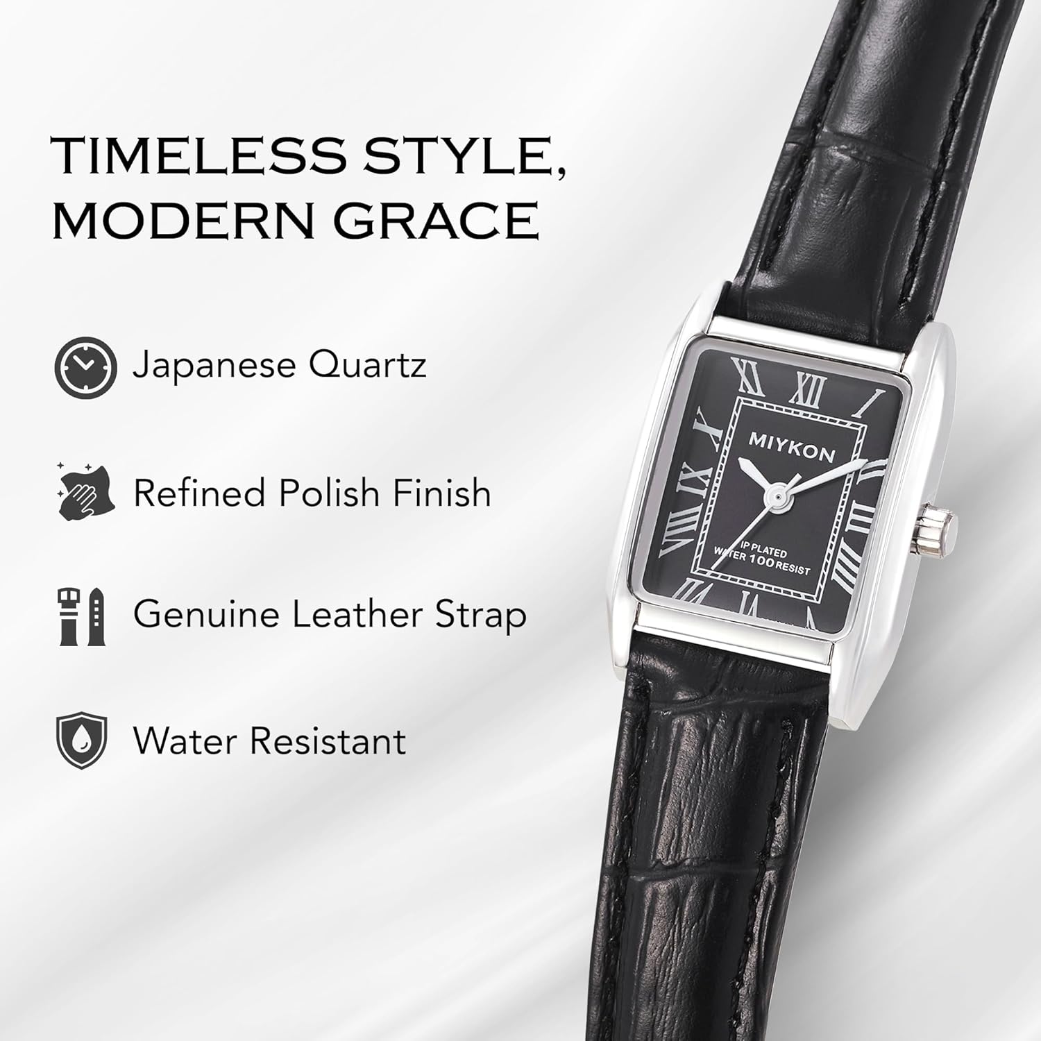 Miykon Dainty Vintage Tank Square Dress Watches for Women – Genuine Leather Band, Second Hand, Japanese Quartz, Water Resistant - Image 9