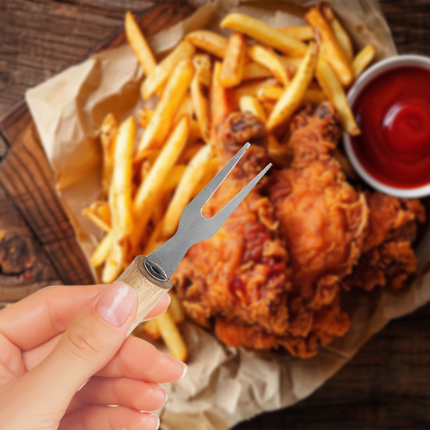 12 Pcs Stainless Steel BBQ Forks, Cheese Corn Fork with Wooden Handle for Outdoor Travel, Snack Fork for Dried Fruit, Marshmallow Toasting, Cheese, Fried Chicken Nuggets, Vegetables - Image 2