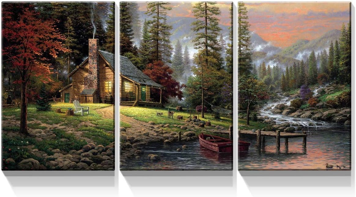 Denozer 3 Panels Classic American Countrystyle Canvas Wall Art 12x16 inch Thomas Kinkade Garden Landscape Painting for Living Room Modern Landscape Prints for Home Decor