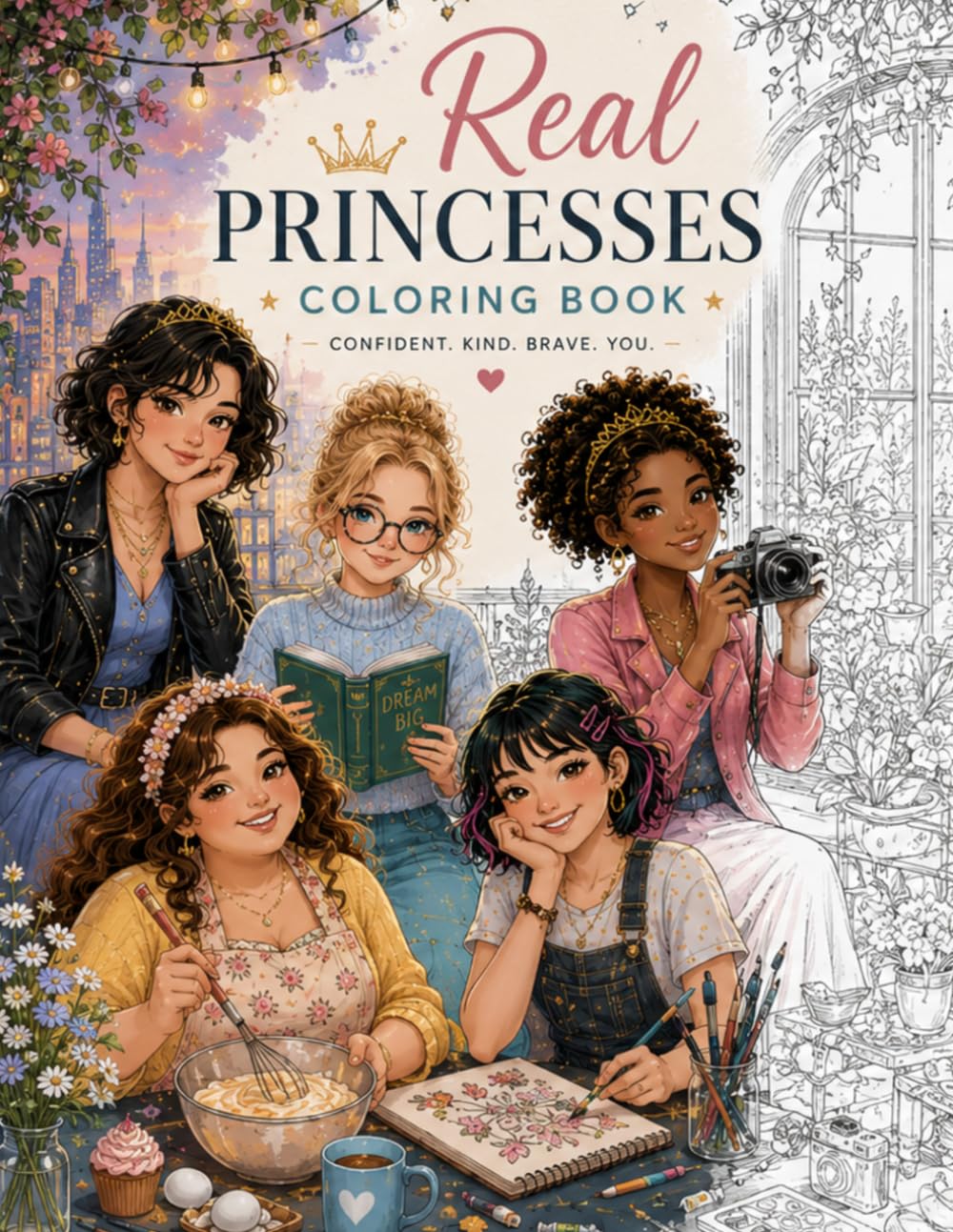 Real Princesses Coloring Book: 40 Fun and Inspiring Coloring Pages Featuring Modern Princesses, Friendship, Hobbies, Adventures, and Everyday Life for ... books. / Libros infantiles para Colorear)