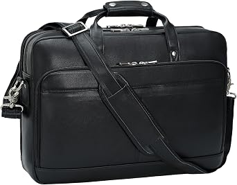Masa Kawa Leather Briefcase for Men 17 Inch Laptop Crossbody Shoulder Messenger Office Bag Black Attache Case Handbag for Business Travel Work Lawyer Large