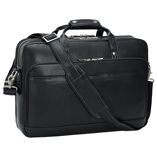 Leather Briefcase for Men 17 Inch Laptop Crossbody Shoulder Messenger Bag Attache Case for Business Travel Work Lawyer