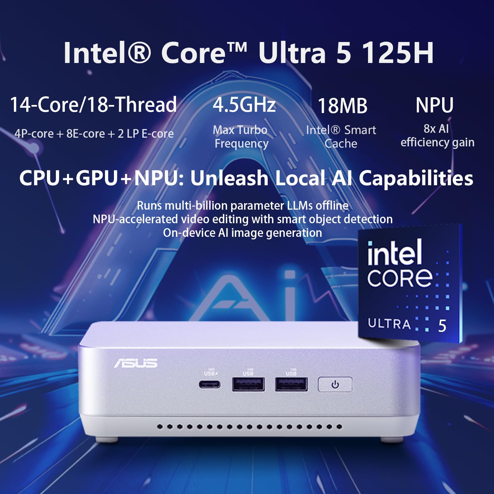 Cutesliving NUC 14 Pro+ Mini PC compatible con procesador Core Ultra 5 125H de 14 núcleos, gráficos ARC de 14ª generación, pantalla cuádruple 4K, Thunderbolt 4, oficina, creatividad y juegos (barebone