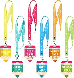 6 Sets Hall Passes for Classrooms, PVC Hall Lanyards Passes for Hall Bathroom Library Office Boy Girl and Nurse Ideal for Classroom School Supplies. (Pencil)