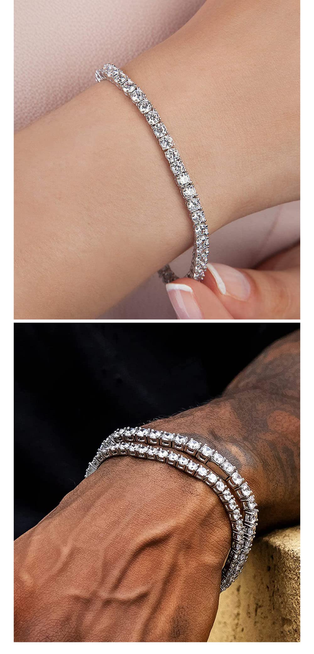 OZEO Armband Silber,S925 Sterling Silber Tennis Armband 4Mm Micro-Set Zirkon Diamant X-Link Armbänder Exquisites Freundschaftsarmband Licht Luxusschmuck Für Damen Männer Geschenk, 7 Zoll