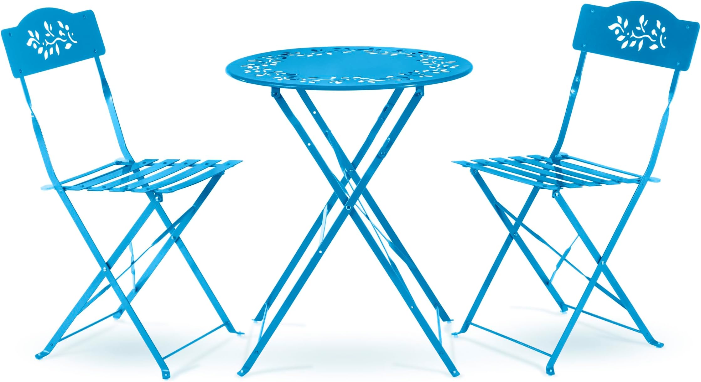 3-Piece Bistro Set with Folding Table and 2 Chairs, Durable Steel Indoor/Outdoor Patio Furniture, Compact Seating, Blue