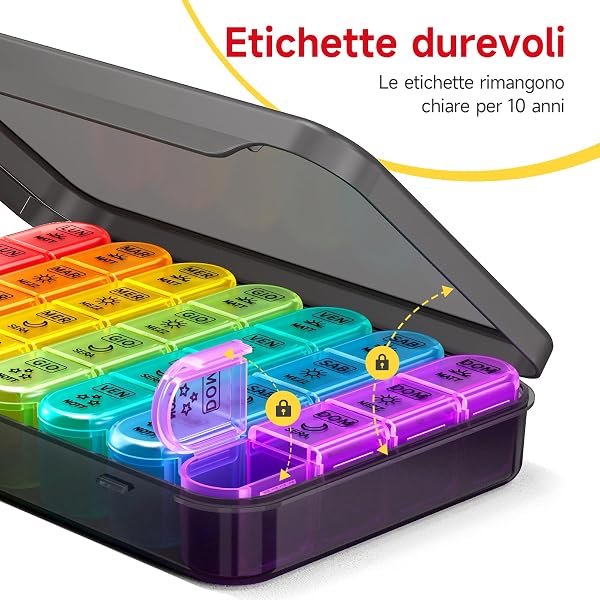 Doruimi Portapillole Settimanale con 7 Scomparti per Mattina, Pomeriggio e Sera. Piccola Scatola con Grandi Vani, Design Semplice e Perfetta per i Viaggi - Nera - 4