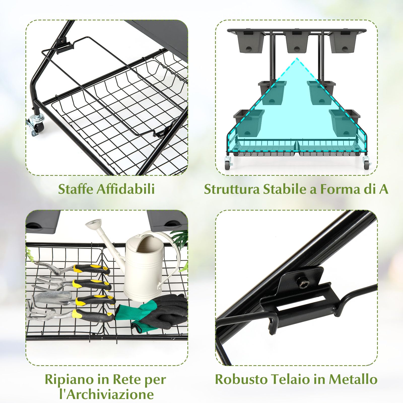 RELAX4LIFE Fioriera da Esterno, Scaffale Porta Piante con 7 Scatole, Fori di Drenaggio e Cesti di Stoccaggio, Supporto per Piante con Ruote Bloccabili per Balcone e Giardino