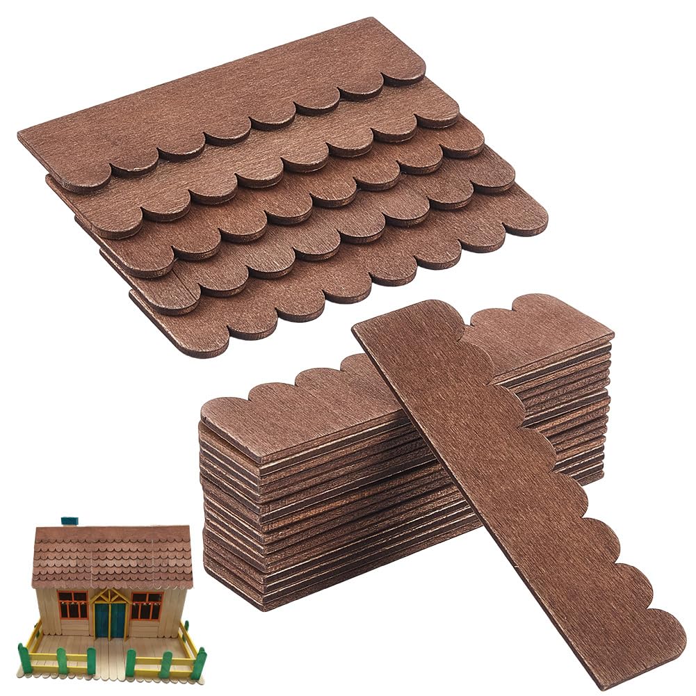 FINGERINSPIRE 32PCS Dollhouse Wooden Roof Shingles 29x108x2.5mm Coconut Brown Color Wooden Miniature Roof Tiles 1:12 Scale Shingles Strips Dollhouse Roof Shingle for DollHouse DIY Projects Accessories