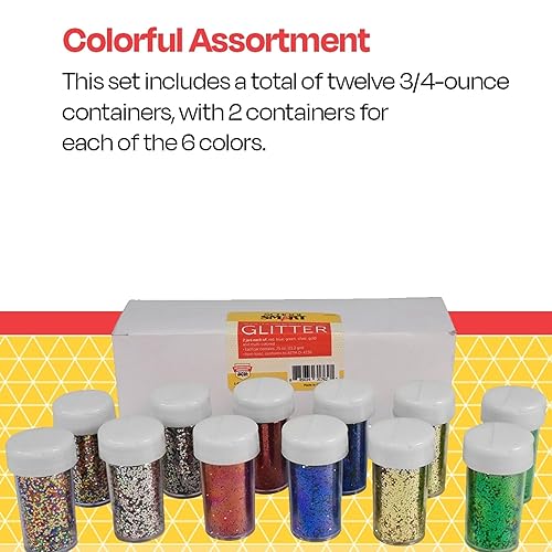 Miniatura 7 de School Smart Purpurina artesanal, 3/4 onzas, colores surtidos, juego de 12