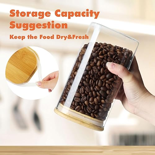 Miniatura 6 de Recipientes de almacenamiento de vidrio con tapas herméticas de bambú, juego de 5, tarros de vidrio de despensa con tapa, perfectos para