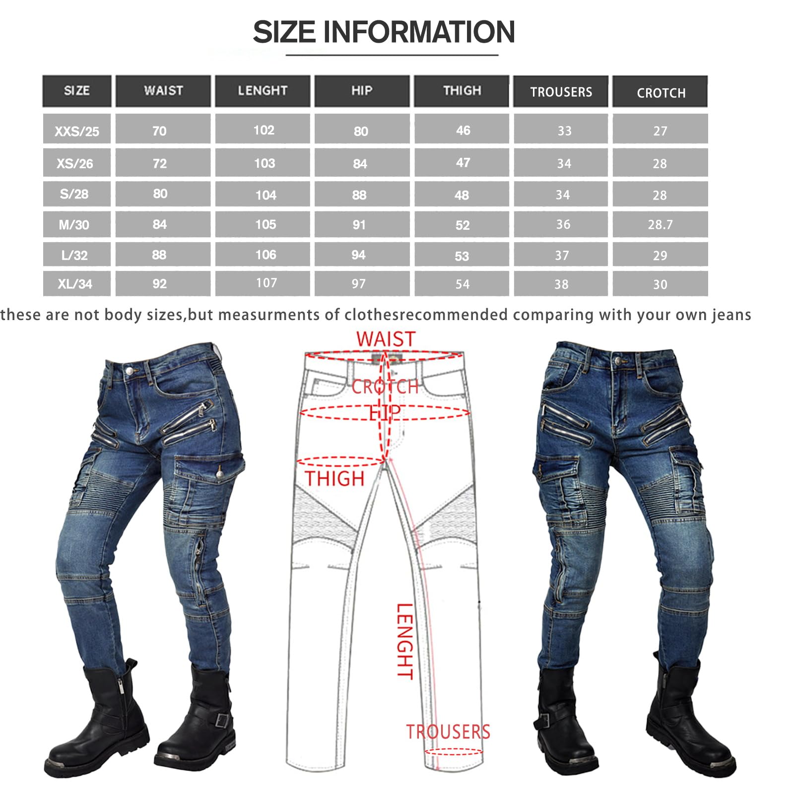 Donna Pantaloni da Moto Biker Jeans Protezione Motorcycle Pantaloni Rinforzato Slim Fit Armature Pants, 4 x Pad di Protezione (Blu,XXS)