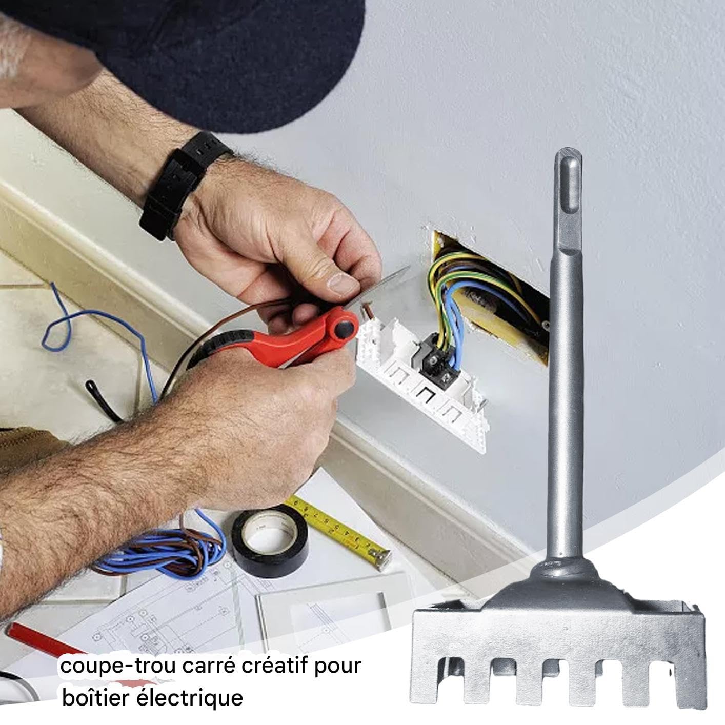 Cortadora cuadrada,Herramienta oscilante Cortador de enchufes de pared - Sierra portátil para cajas y taladro-cuadrado para ladrillos de hormigón
