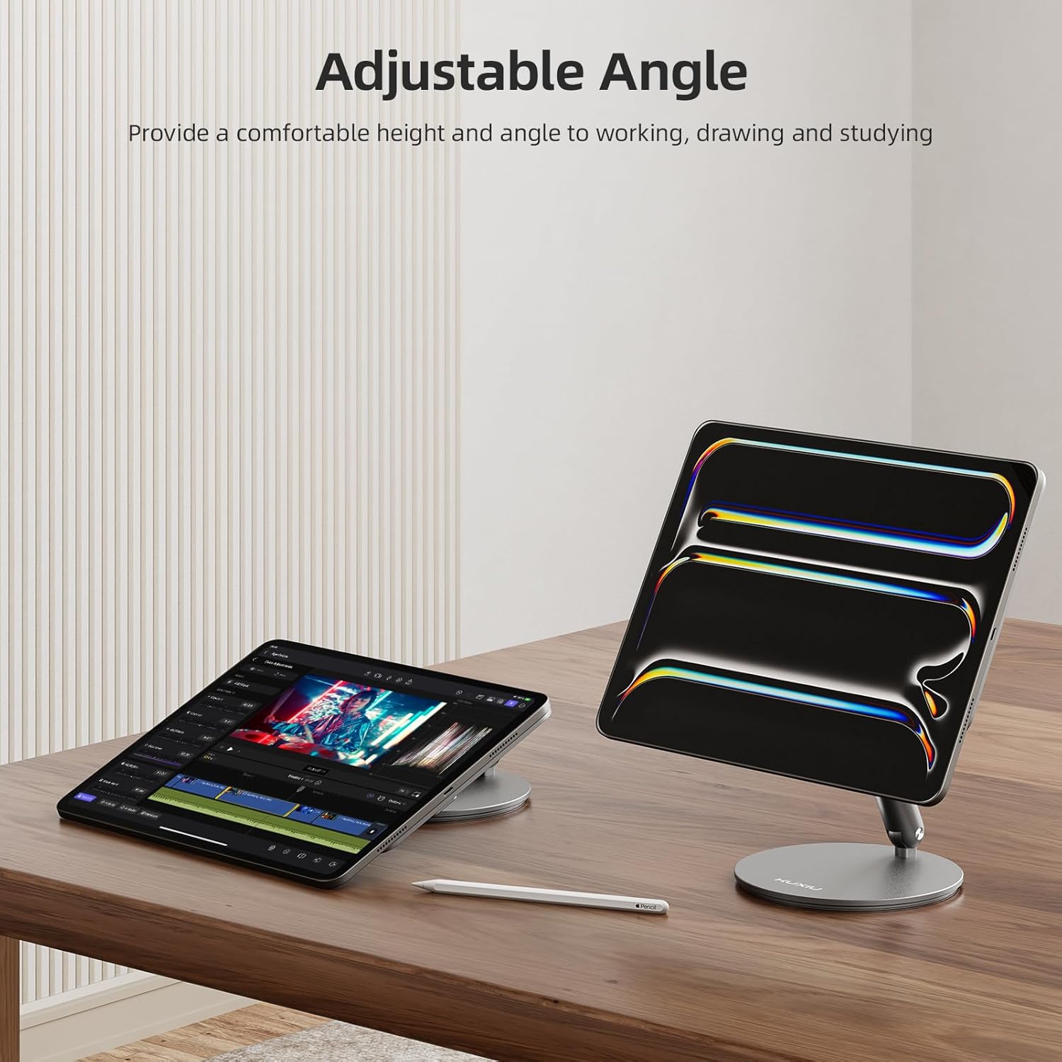 KU XIU Magnetic Wireless Charging Stand for iPad Pro 12.9, iPad Air 13 M2 Only, Aluminum Alloy Arm Mount with 1M Cable, Foldable Adjustable Tablet Holder for iPad Pro 12.9 3rd/4th/5th/6th