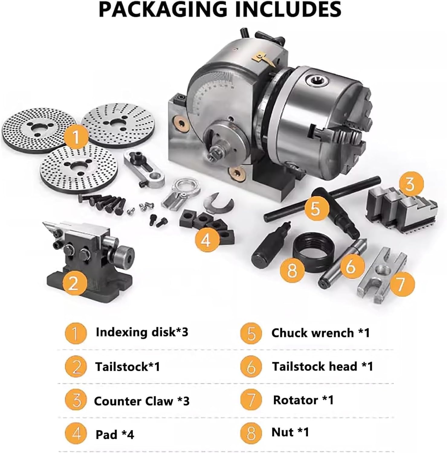 Dividing Head Set with Chuck & Tailstock for Precision Milling & Grinding Machines - High Accuracy, Durable, Ideal for Woodworking & Metalworking Projects