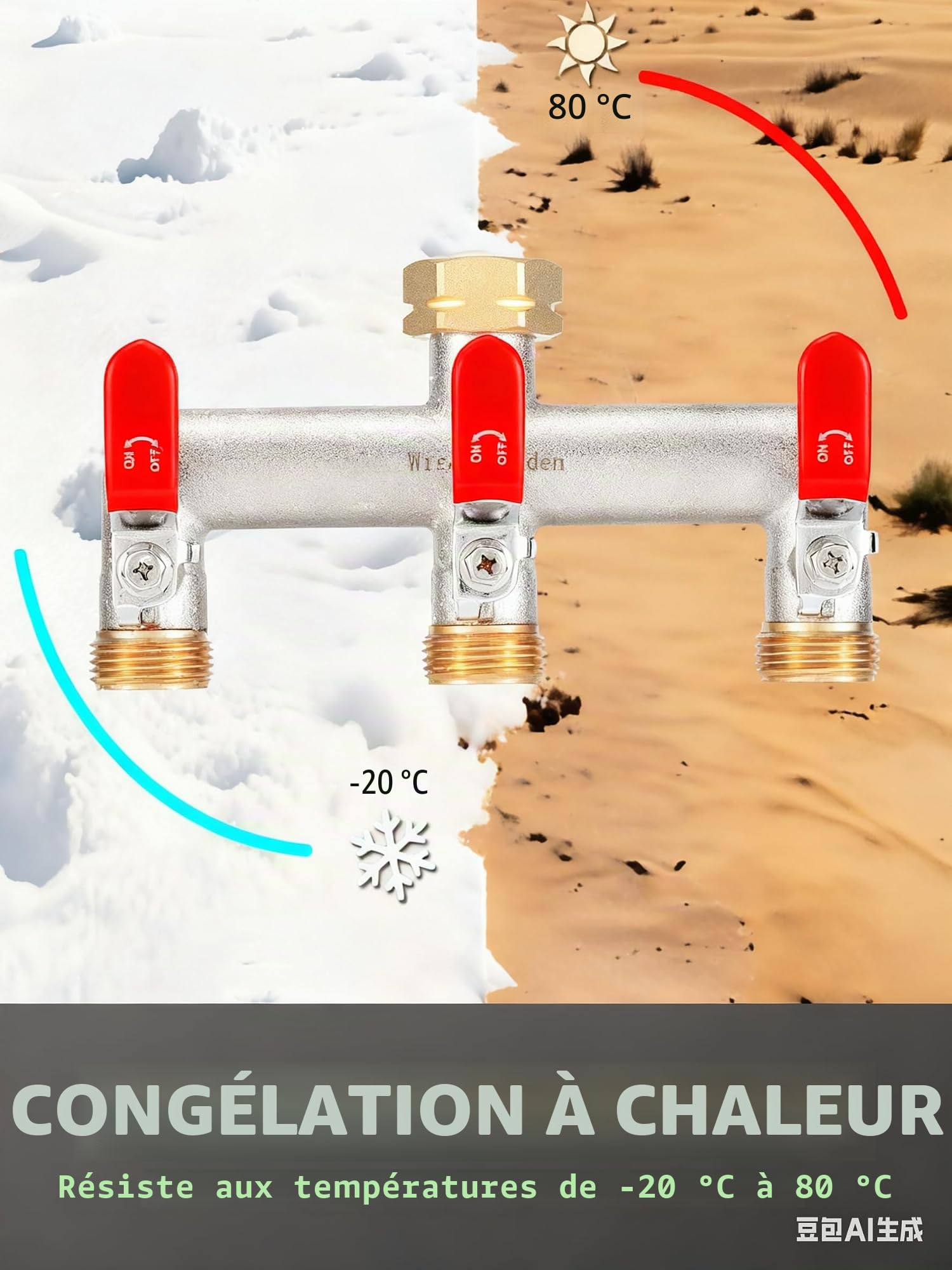 Distributeur d'eau 3 voies, vanne 3 voies, distributeur de raccordement d'eau, distributeur de jardin 3 voies, distributeur 3/4", robuste connexion hexagonale avec adaptateur de