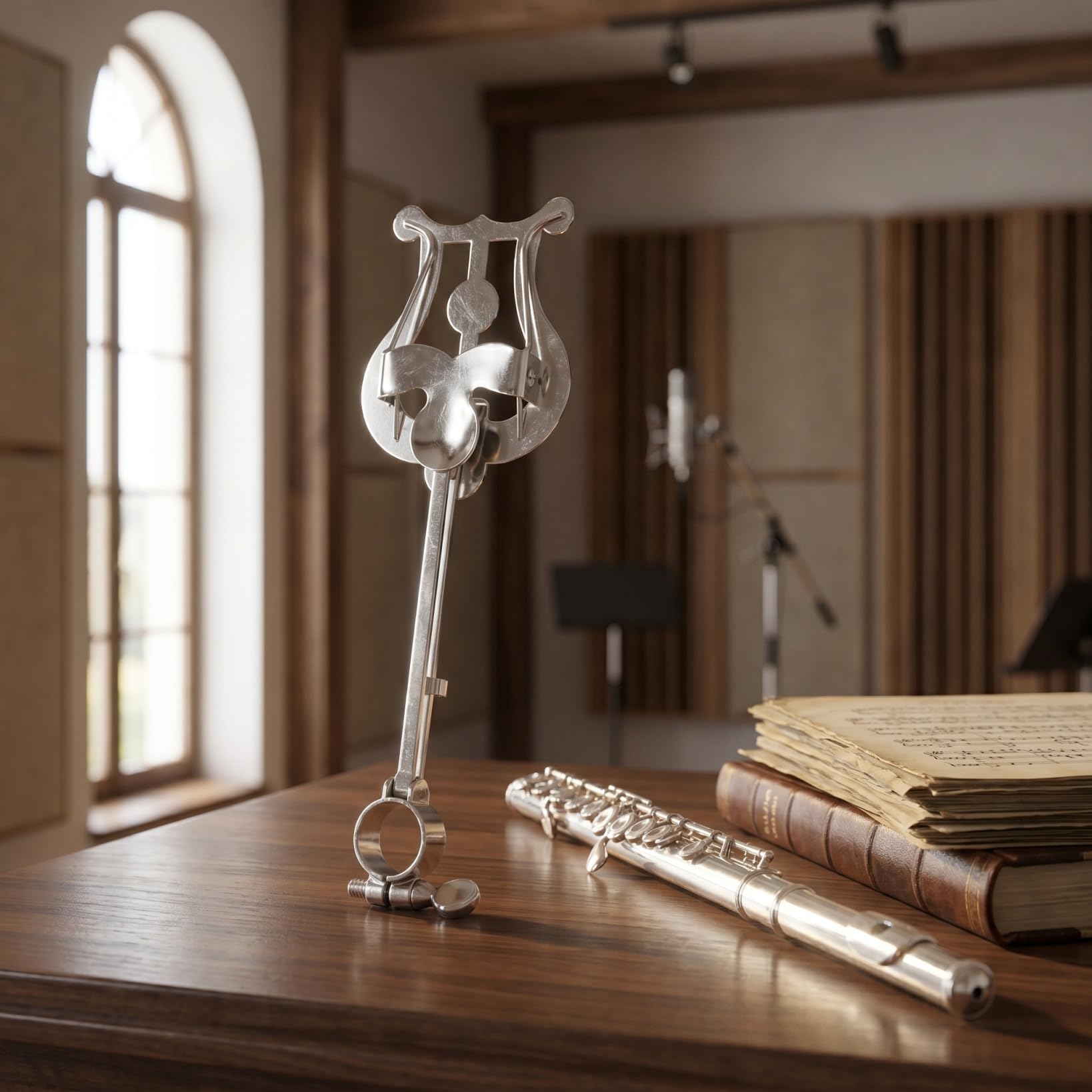 Soporte Portátil Para Flautín Perilla Ajustable y Pinza De Seguridad Para Partituras, Soporte Plegable Para Música En Presentaciones y Ensayos, Color Plateado Moderno