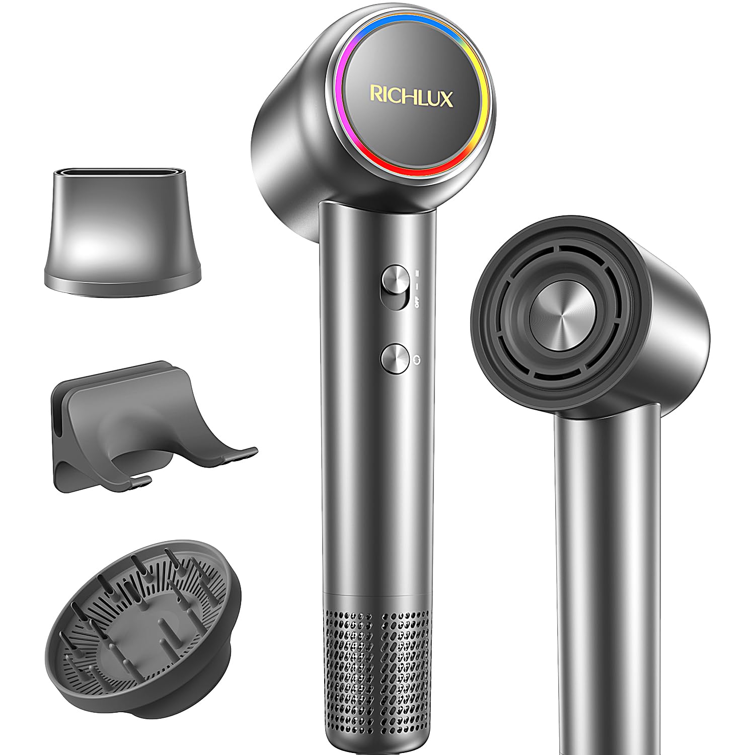 Sèche Cheveux Ionique Professionnel De Salon, Moteur Sans Balais 150 000 Tr/Min, 500 Millions D'Ions Négatifs, 25 M/s, 59 dB Faible Bruit, Anti-Frisottis, Diffuseur, Buse Concentrée, Support Mural