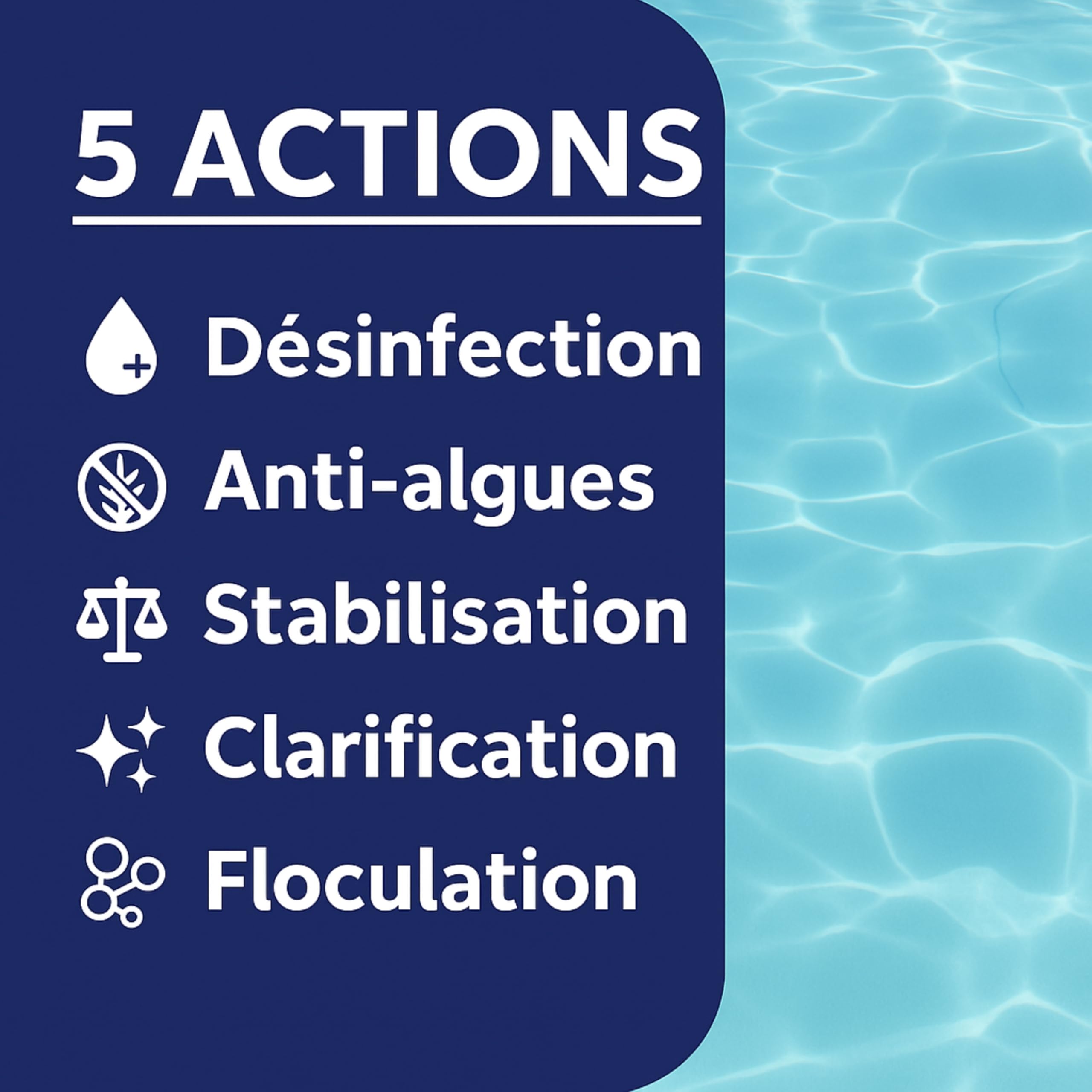 Chlore Multi Blue Pastilles de 20g Multifonctions - Traitement Tout-en-Un pour Piscine - Désinfectant, Algicide, Stabilisant, Clarifiant - Maintient l'eau Transparente et cristalline (1KG)