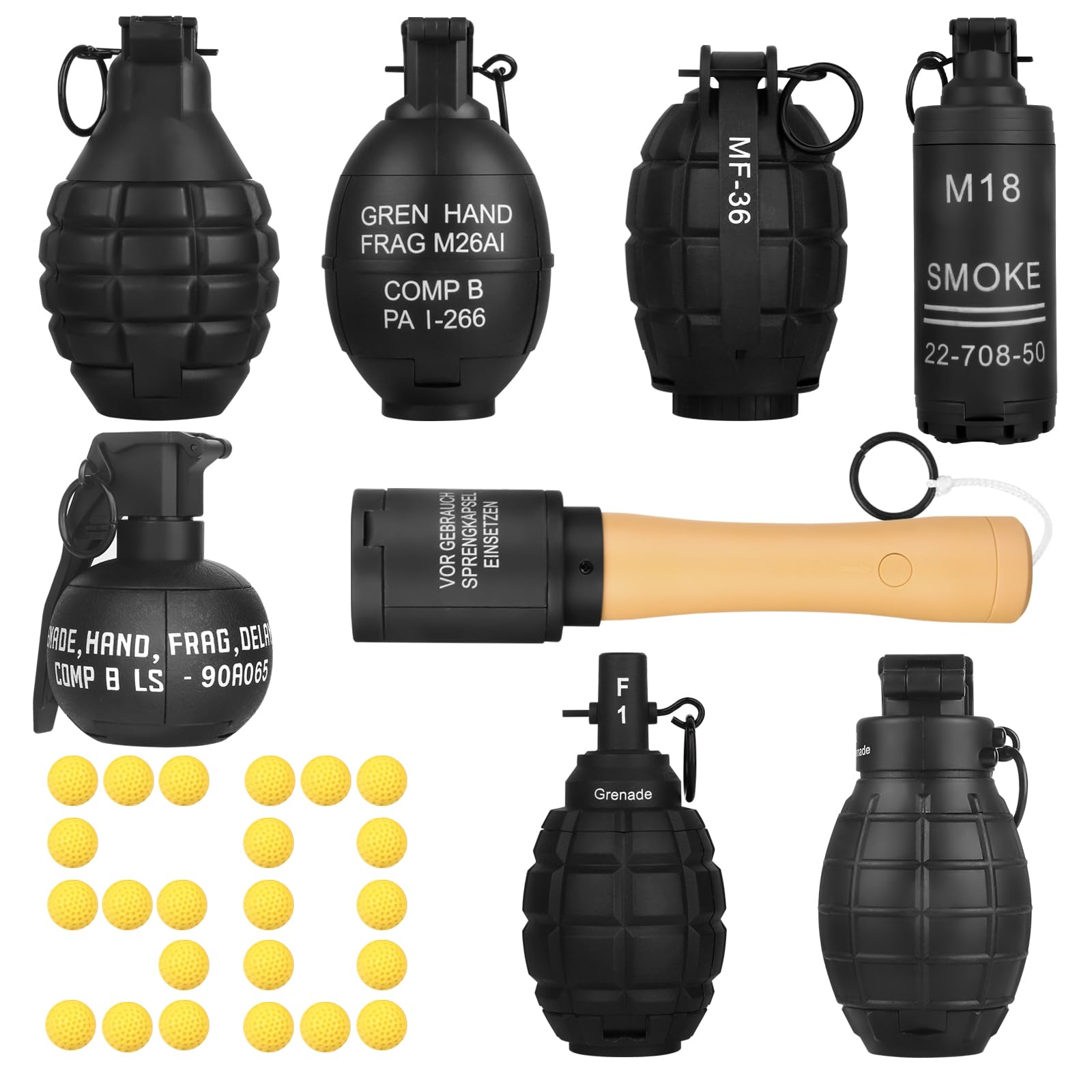 Taktische Spielzeuggranate für CS-Kampfspiel, 8 Stück, sturzfest, nachfüllbar, Spaß, Handgranate, Spielzeug mit 100 Schaumstoff-Munition für Outdoor-Sport, Schwarz