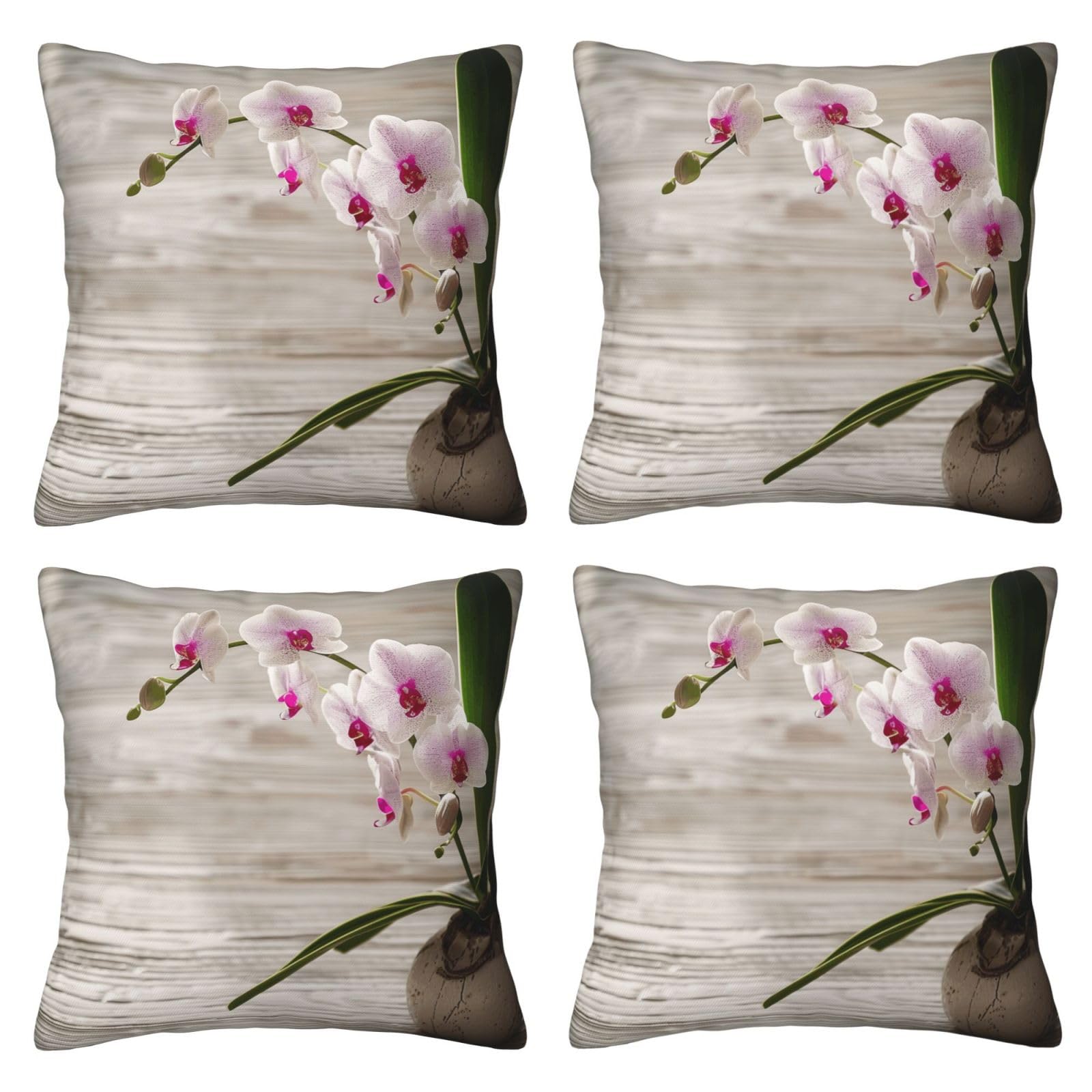 Orchid Throw Pillow Cases 4 Pack Square Pillowcases Super Soft Pillow Protectors With Zipper for Couch Livingroom Sofa Bed Office Car,40x40 CM