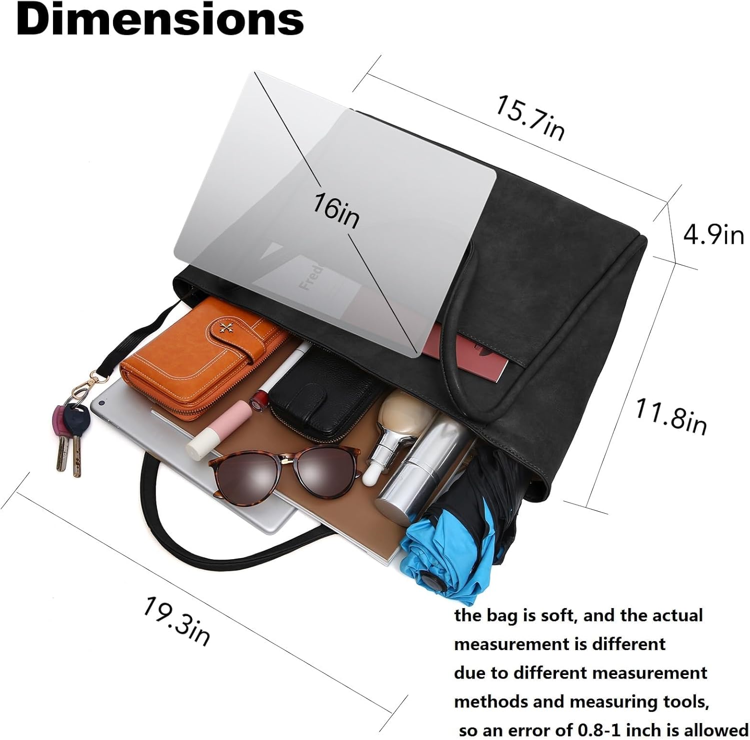 Large Tote Bag for Women Work with Zipper 16L Vegan Leather Ladies Travel Purses and Handbags