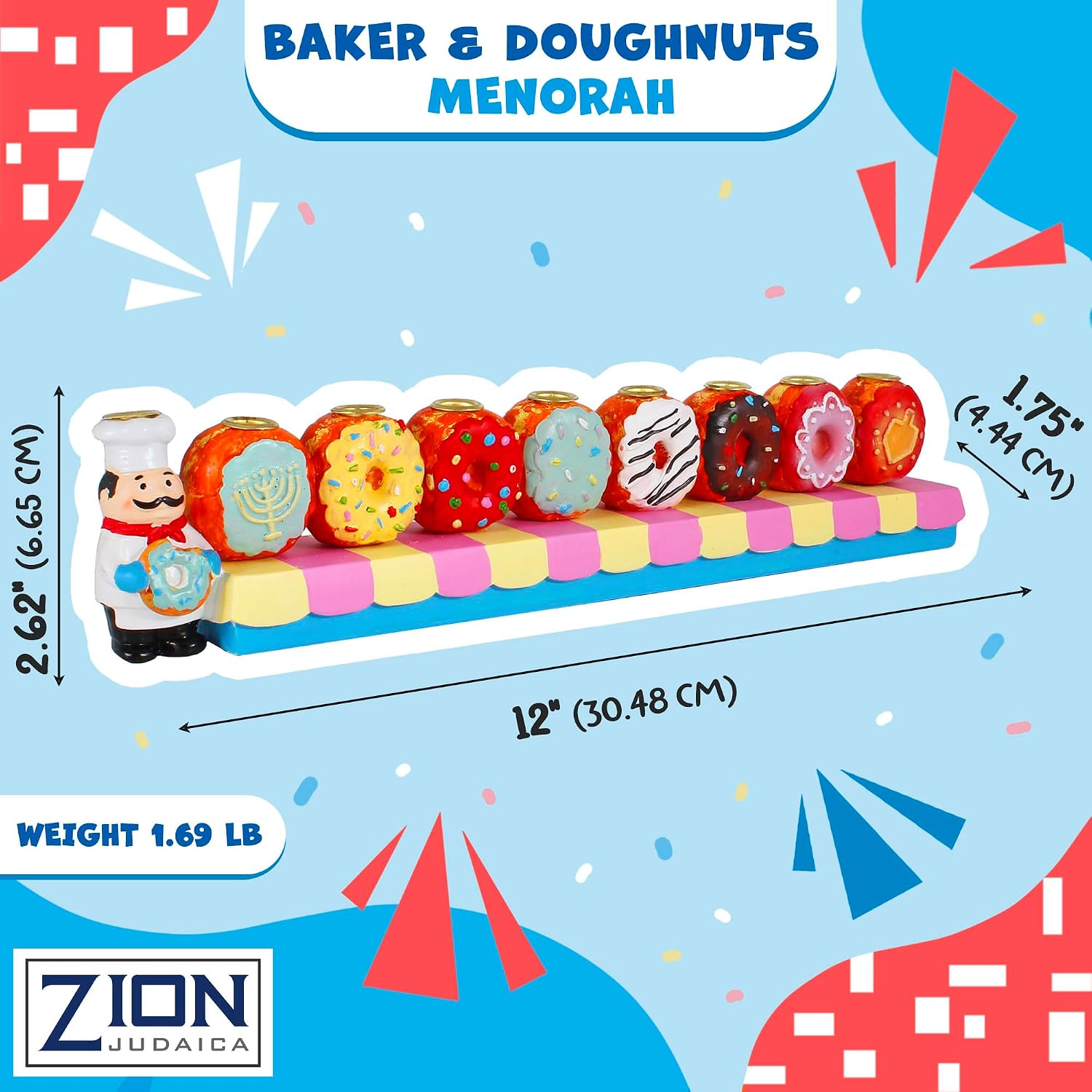 Zion Judiaca Doughnuts Menorah for Children Candle Menorah Hand-Painted Chanukah Sofganiyot Chanukiah for Kids Fits Standard Hanukkah Candles Collectible Chanukiyas