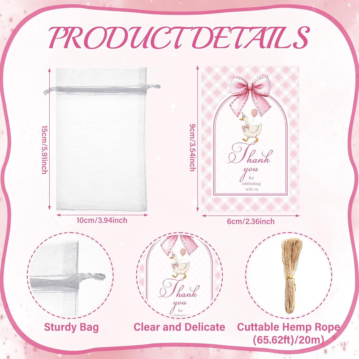 Vesici 50 Sets Silly Goose Party Favors for Guests Include Baby Shower Shot Glass and Card Organza Bag for Birthday Baby Shower Goose Party Supplies (Pink) image 4