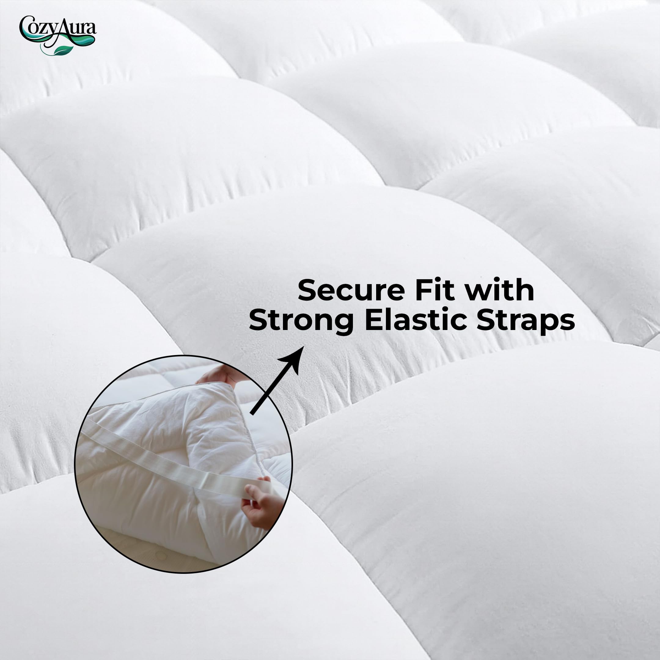 Cozy Aura Surmatelas matelassé ultra doux pour lit super king size (180 × 200 cm) - 4 pouces/10 cm d'épaisseur avec sangles élastiques, microfibre hypoallergénique et respirante pour plus de confort