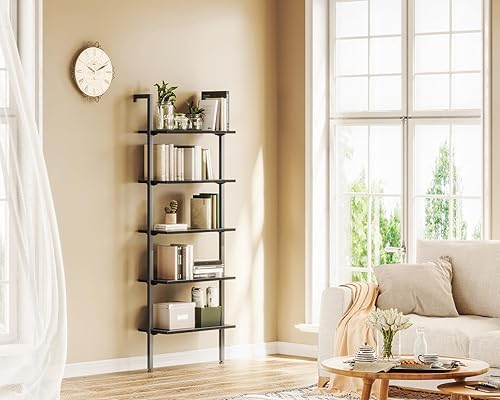 Miniatura 2 de ODK Estantería de escalera de 5 niveles, estantería de escalera de 74 pulgadas con marco de metal, estantes industriales abiertos para oficina en