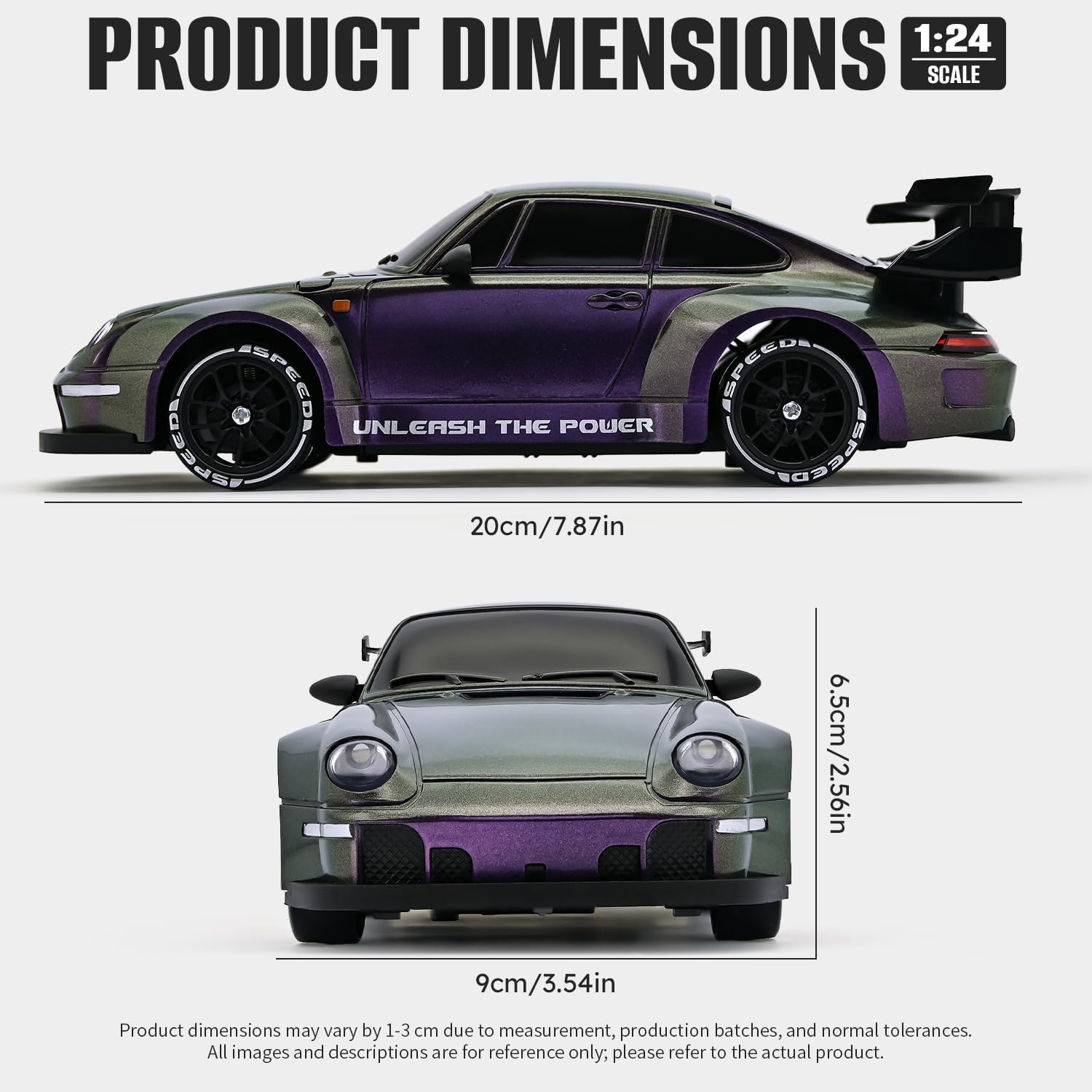 RC Drift Car,1:24 Scale Remote Control Car, 2.4GHz 20KM/H 4WD High Speed RC Cars for Kids with LED Light, Two Batteries,Drifting Tires,Racing Vehicle Toy for Adults Boys Girls Purple