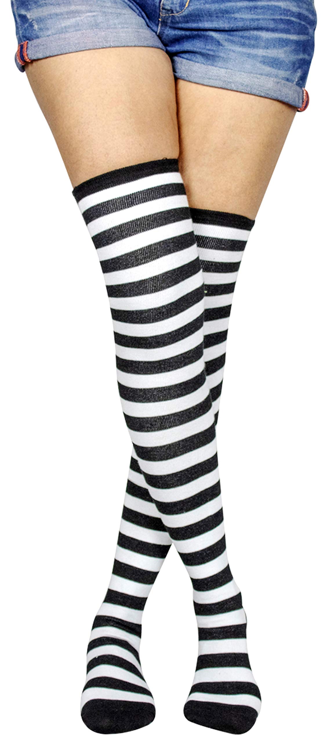 neska moda Women & Girls Red And White Striped Cotton Thigh-High Stockings cum Knee High/Over the Knee Socks-STK13 (Small/Medium)-picture-22