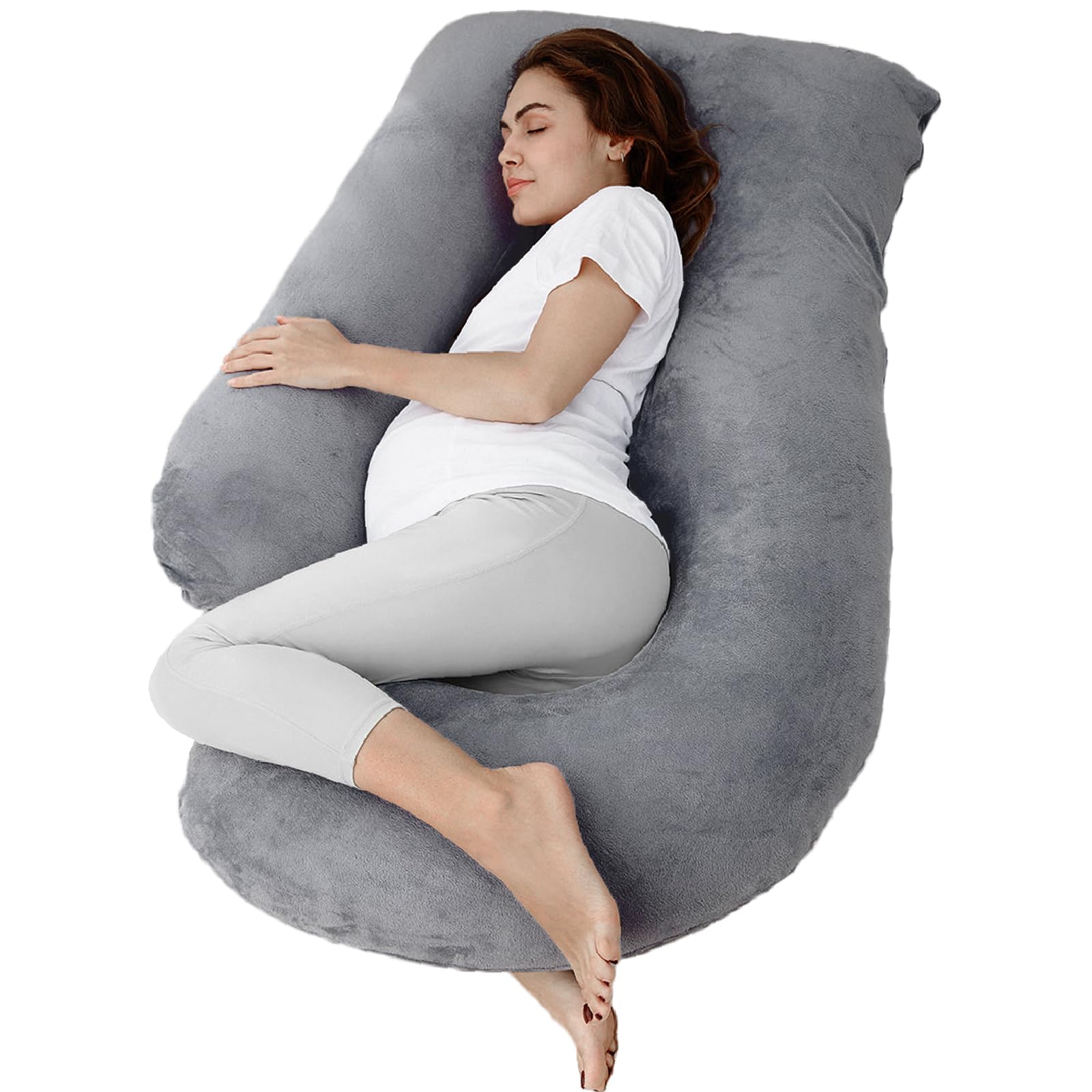 CRAYMART Pregnant Pillow for Sleeping, J shaped Giant Full Body Maternity Pillows for Pregnant Women with Removable Velvet Cover, Side Sleeper Body Pillow Support for Back, Legs, Belly, Hips
