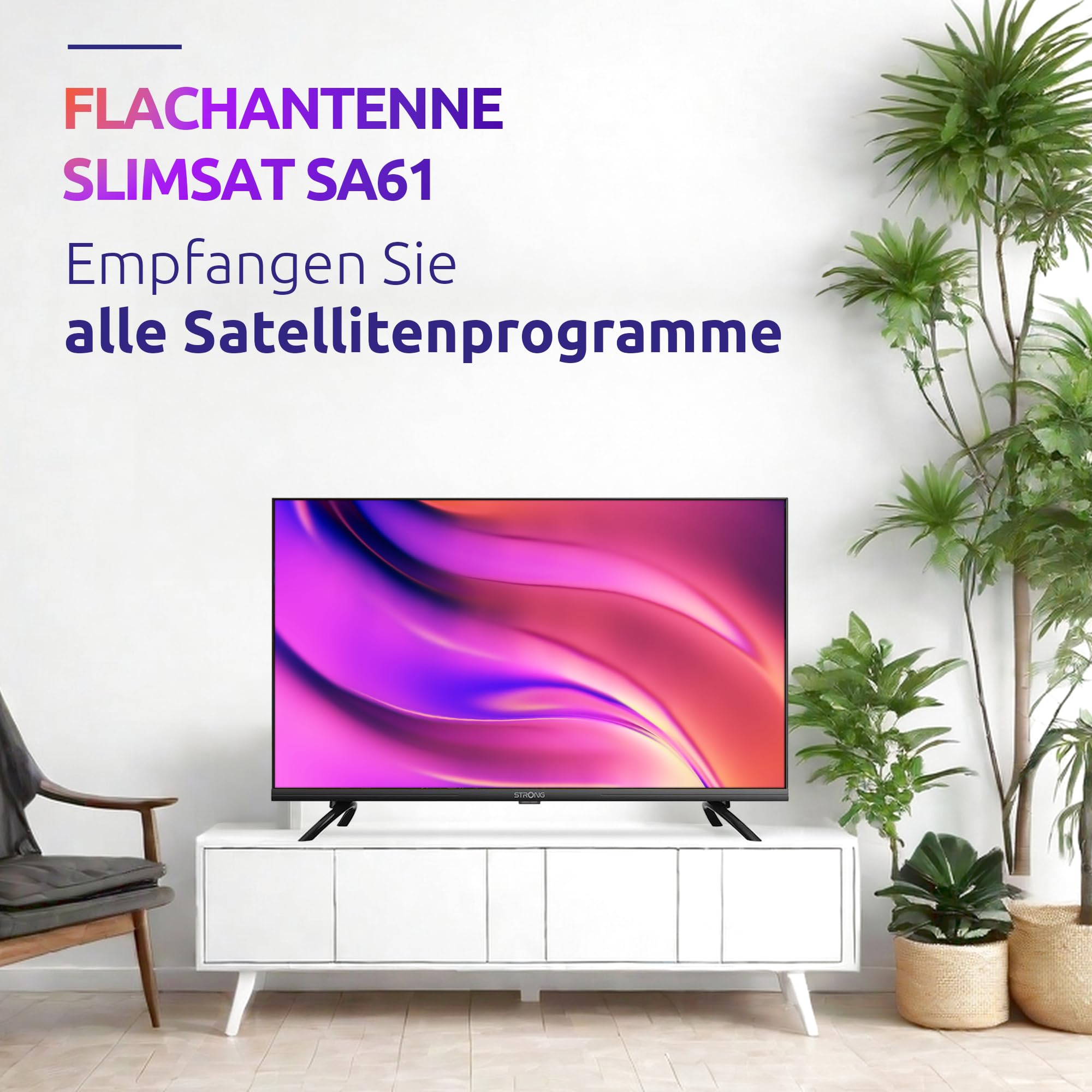 STRONG SlimSat SA61 Kompakte Satellitenantenne Integriertes Single LNB Fensterhalterung weiß