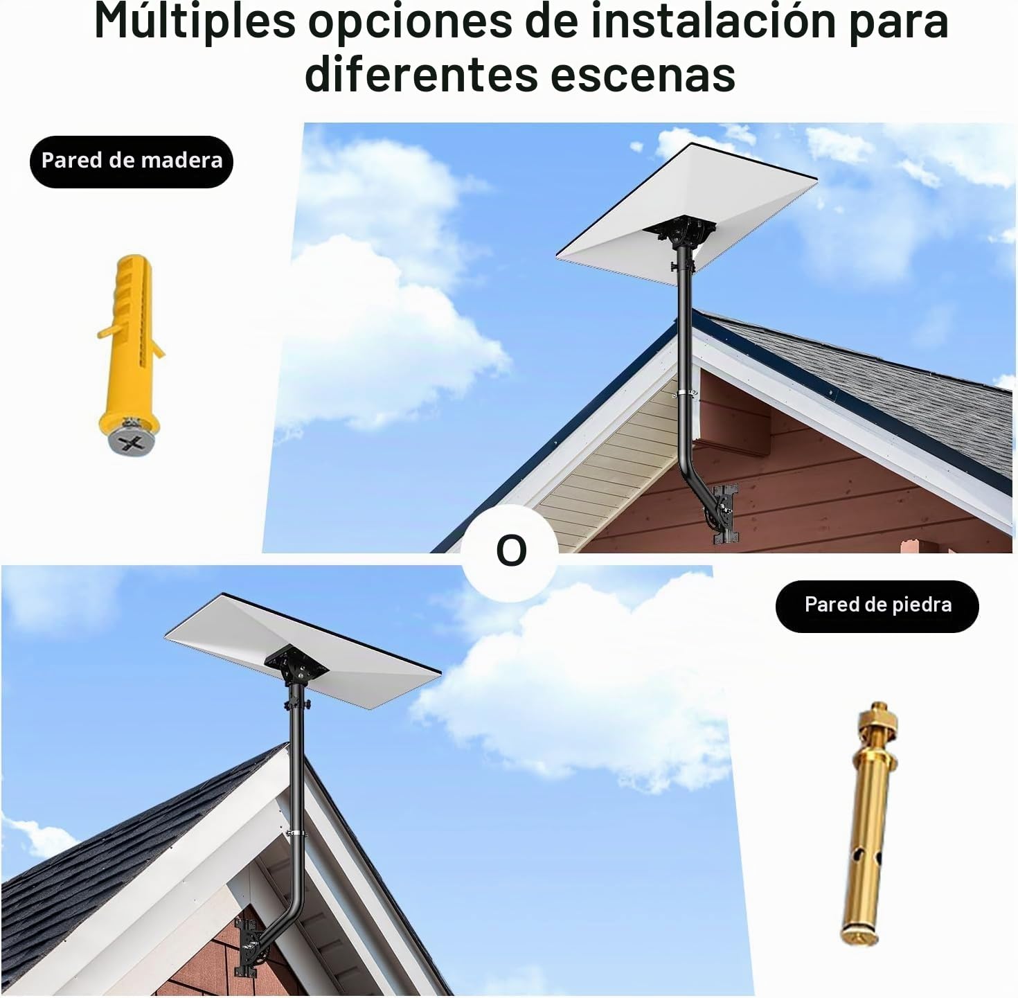 Soporte universal ajustable para antena de TV, poste de hierro pintado (1,38 x 24 pulgadas) – Montaje en pared, alero o techo, soporte pivote resistente con hardware incluido, negro