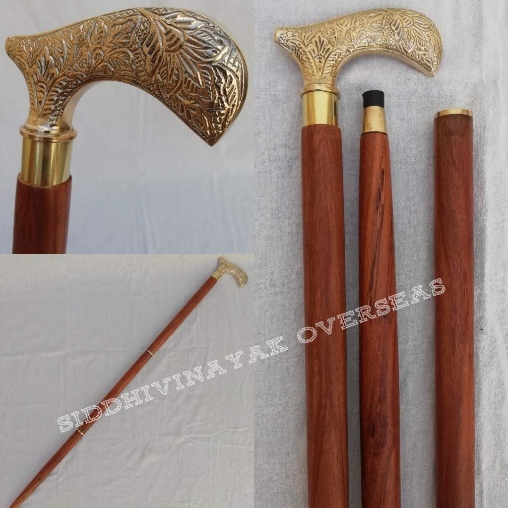 Siddhivinayak Overseas Walking Stick Walking Cane Solid Handle Brass for Men and Women