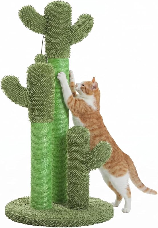 Arranhador para Gatos em Formato de Cacto com Sisal Natural e Bola de Brinquedo PAWZ Road 39,9 x 39,9 x 87,9 cm