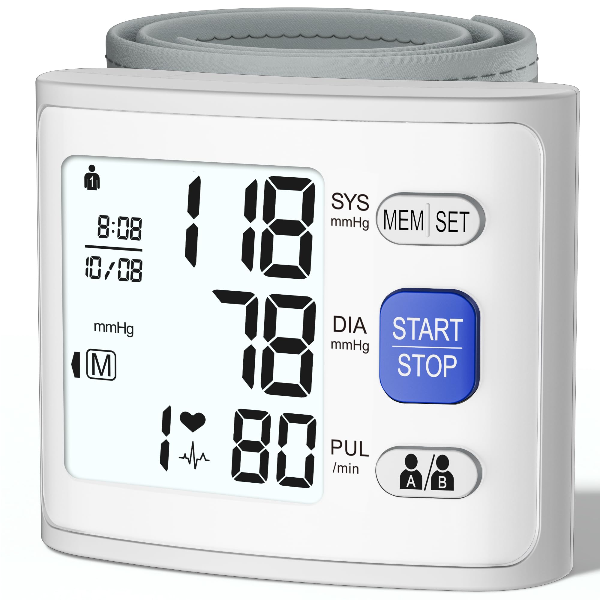 Double love Wrist Blood Pressure Monitor LCD Display White