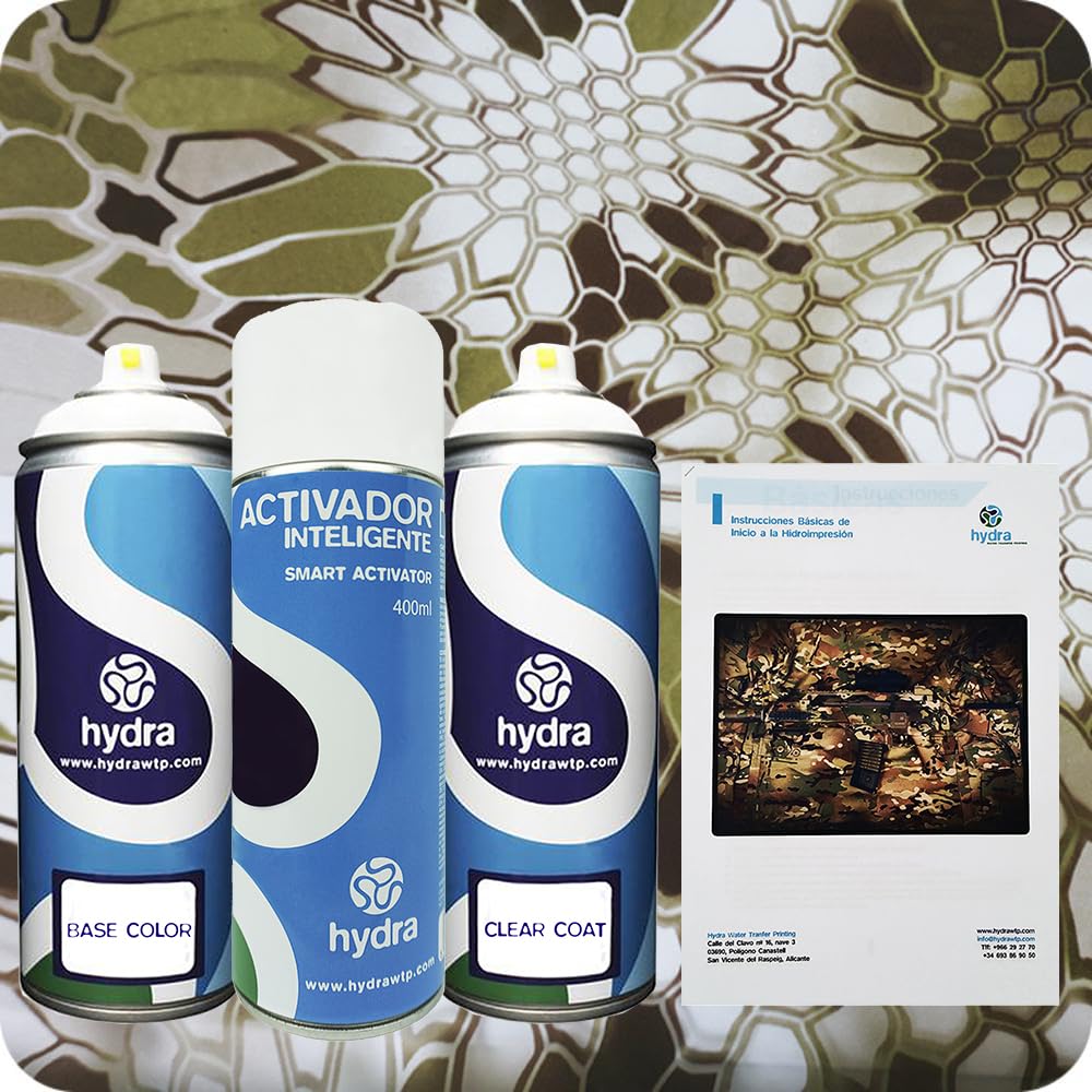 STARTER Zestaw hydroprint: 1 x aktywator 400 ml + 1 odpowiedni lakier i kolor tła 400 ml + 1 instrukcja + 1 x folia do hydrodruku moro, szerokość: 100 cm, długość: 400 cm (HCA-128)