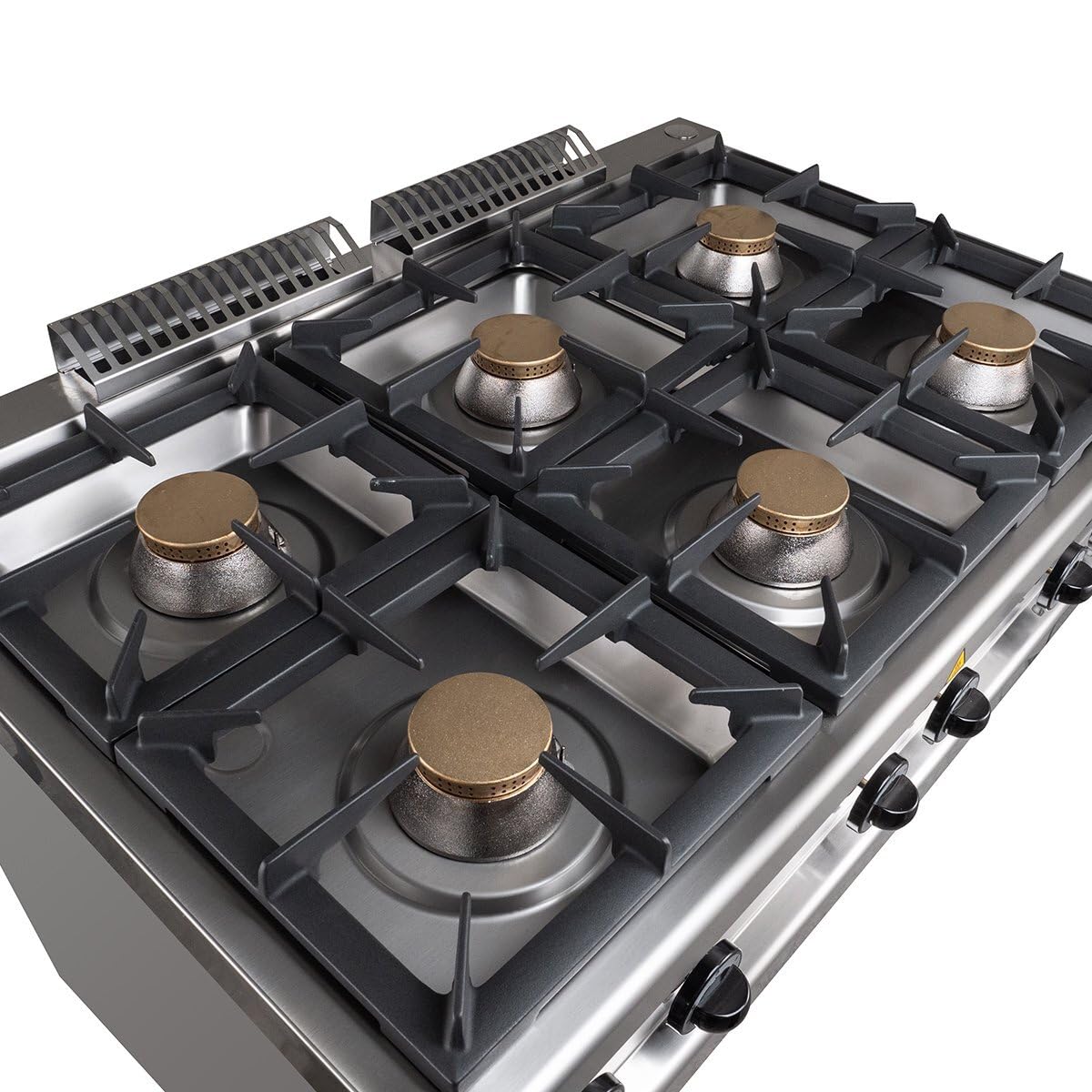 GastroHero Gasherd 6 Brenner 42 kW Serie 700 Edelstahl Standgerät offen Unterbau Made in Italy Profi Gasherd Gastronomie