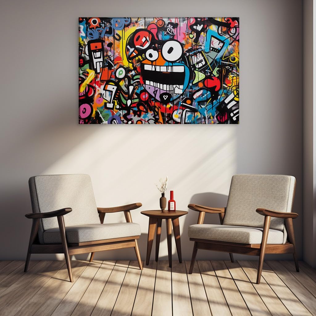 Art Wall: Urban Graffiti Masterpiece Capturing the Vibrant Chaos and Creativity of City Life. Interior Decor, Canvas Art Design, Art Apartment Decoration. Size: 69x46 cm (27x18 inch)