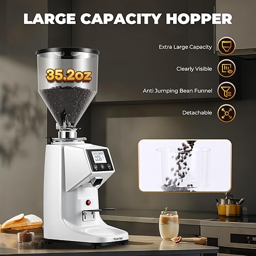 Miniatura 2 de Molinillo de café comercial, molinillo eléctrico de grano de café con 19 ajustes de pantalla táctil, máquina de café expreso con tolva grande de 35