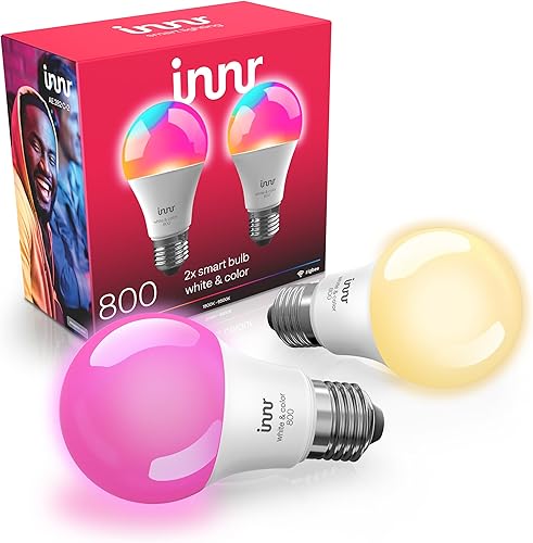 innr Zigbee - Bombilla inteligente A19, funciona con Hue*, Alexa, SmartThings (requiere concentrador), blanco y color, bombilla LED E26, bombilla