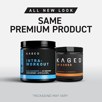 Kaged Intra-Workout Powder In-Kaged BCAAs, L-Citrulline & Beta-Alanine for Endurance 124mg Organic PurCaf Caffeine Coconut Water Powder 20 Servings Blue Raspberry