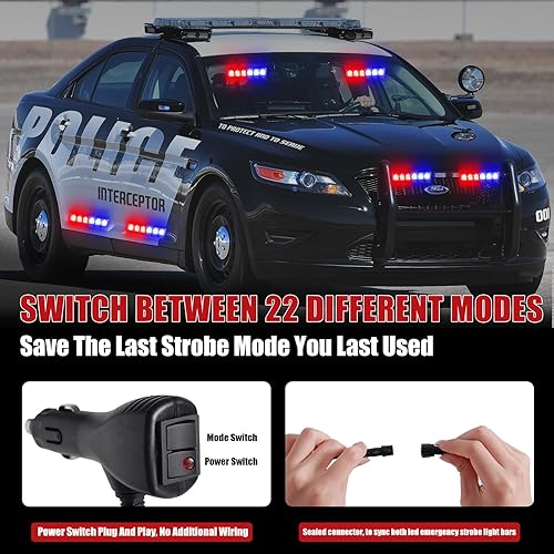 Miniatura 4 de 2 luces estroboscópicas de emergencia de 6.1 pulgadas, luces de policía rojas y azules, 12 luces LED de advertencia de peligro intermitentes de