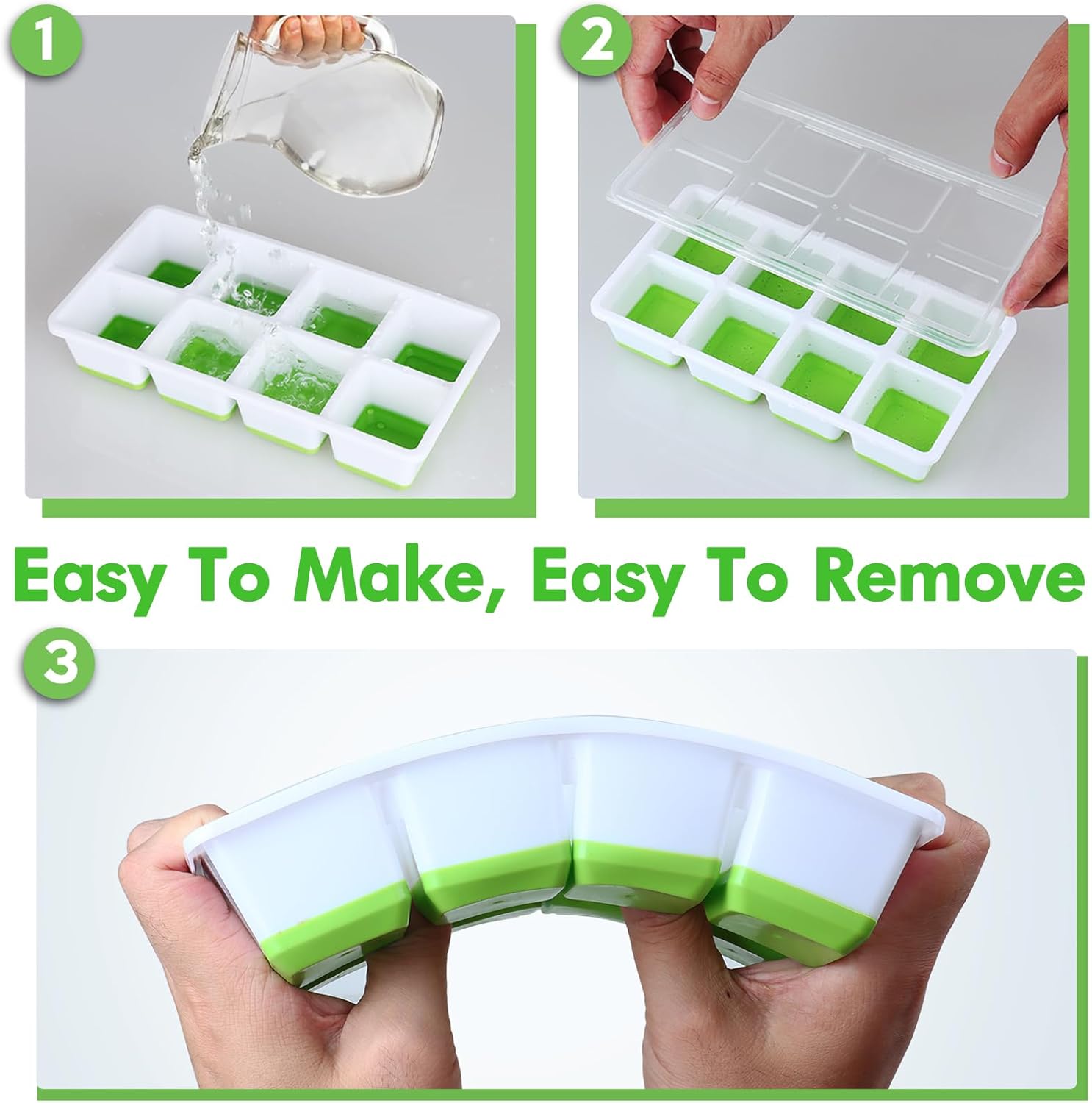Lar Ice Cube Trays with Lid, Staable Silicone Ice Cube s
