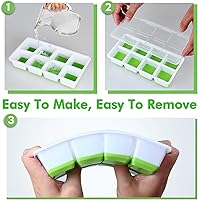 Vista 5 de Bandejas grandes para cubitos de hielo con tapa, paquete de 2 moldes apilables de silicona para congelador, fácil liberación, 16 bandejas de hielo