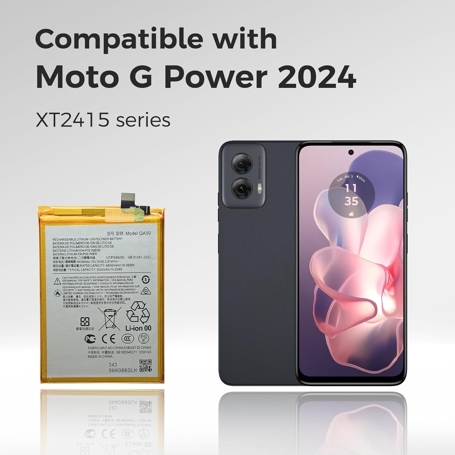 New QA50 Cellphone Battery Compatible with Motorola G Power 2024 XT2415 Series, with Instruction & DIY Toolkit