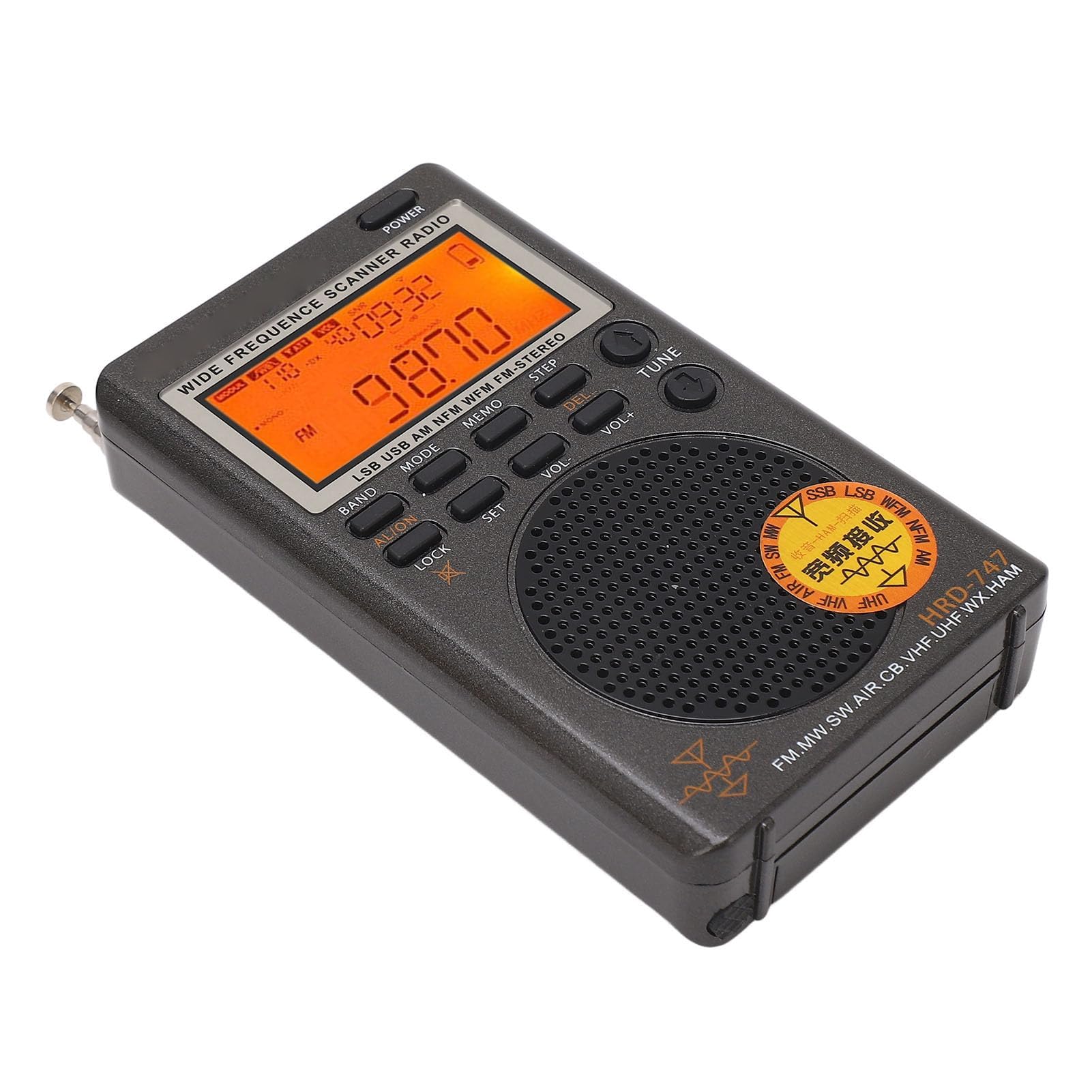 Receptor de Radio Banda Completa DSP Portátil - Compatible con FM, MW, SW, SSB, LSB, Air CB - Espacio de Memoria Amplio - 8Ω 1W Altavoz para Transmisión FM Global