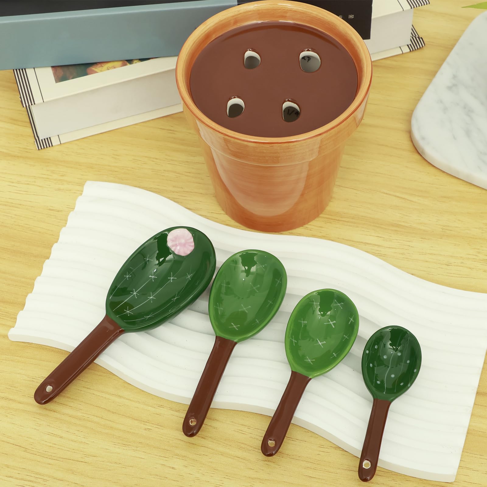 Set di 5 cucchiai dosatori in ceramica, set di misurini per cactus, in ceramica, con misurini e cucchiai, per cucina, a secco, a umido, per alimenti, sale e zucchero (B)